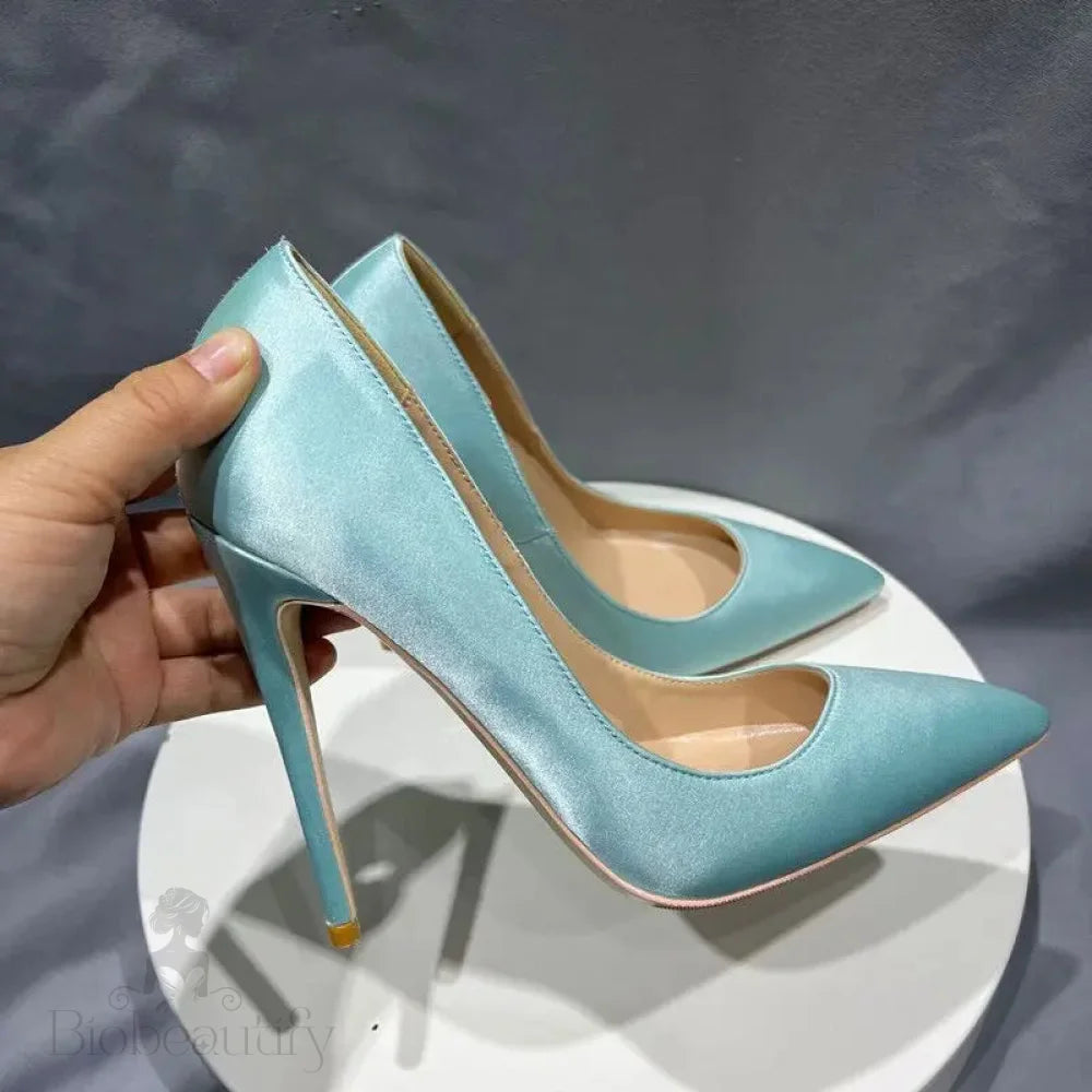 Elegant Satin Silk Pointy Toe Slip On High Heel Shoes For Women