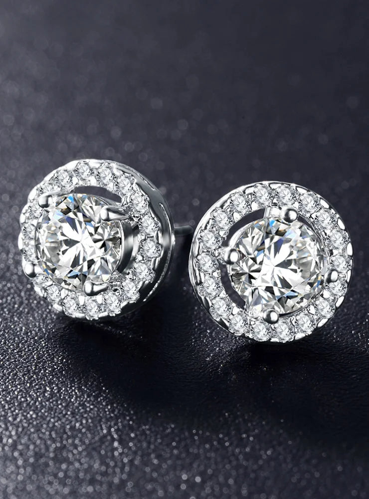 Elegant Silver Wedding Stud Earrings White