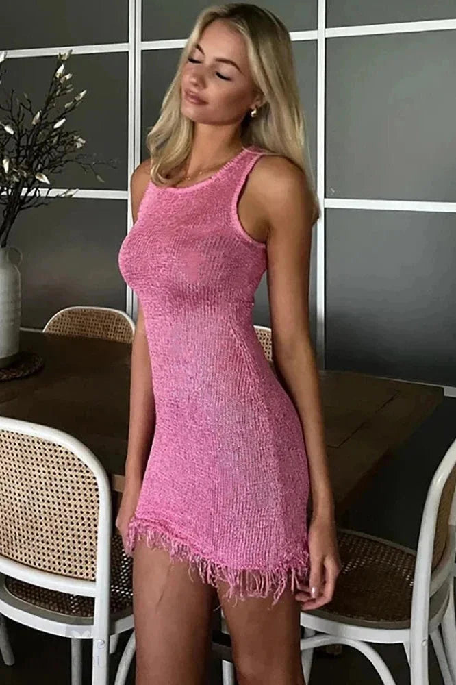 Elegant Sleeveless Mini Dress With See-Through Detail