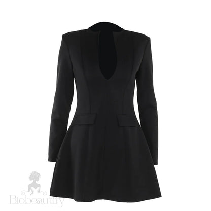 Elegant Slim Fit V-Neck Long-Sleeve Dress