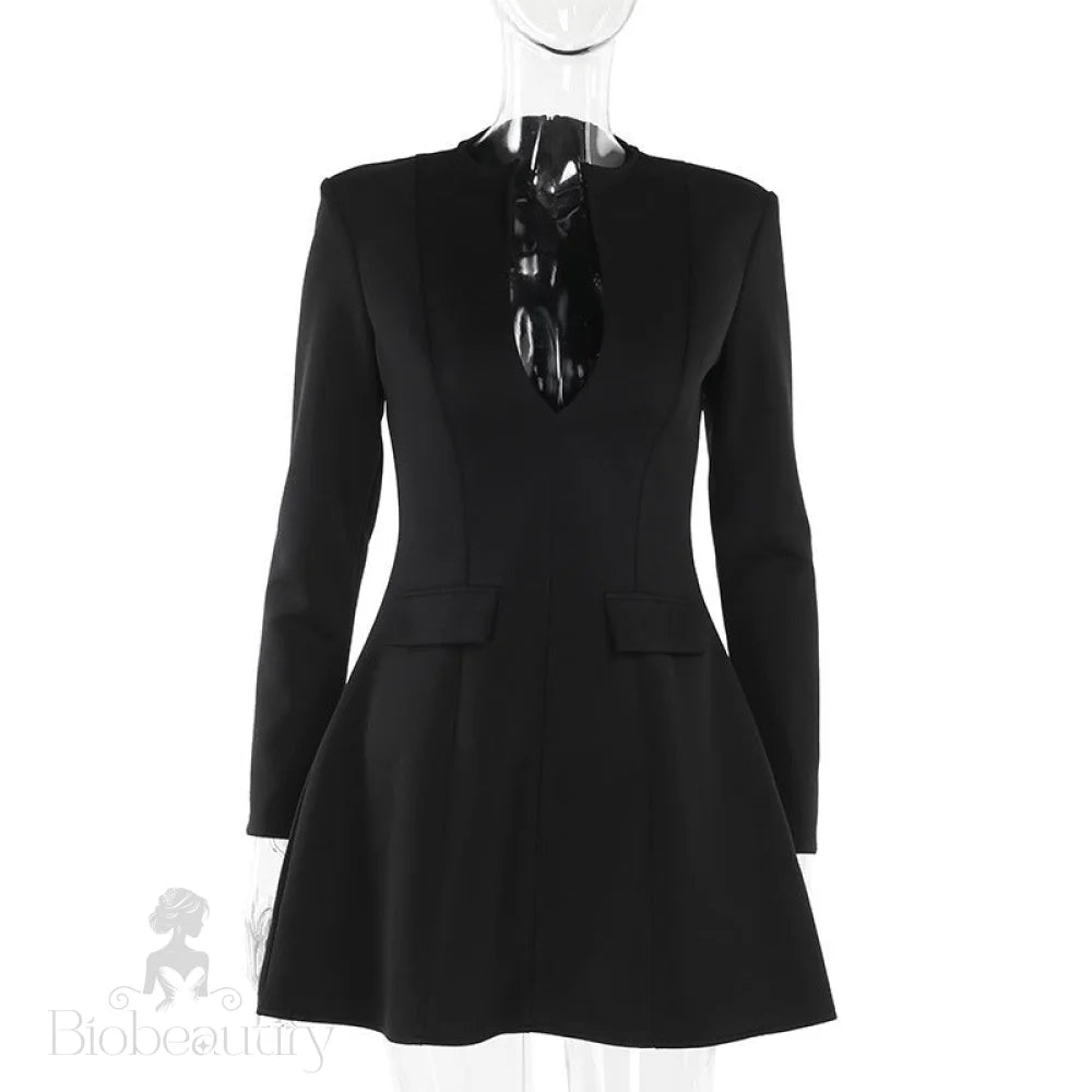 Elegant Slim Fit V-Neck Long-Sleeve Dress Black / L