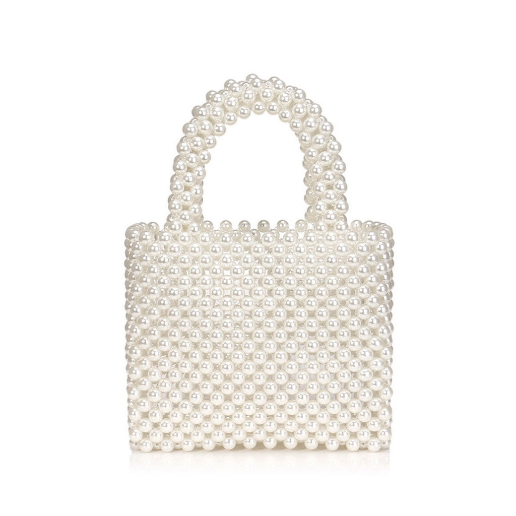 Elegant Hand-Woven Pearlized Beaded Clutch Bag - White One Size /