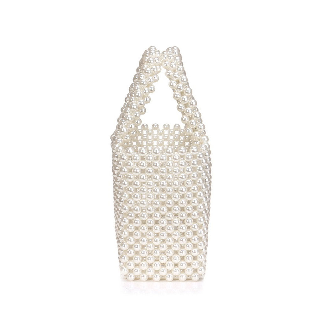 Elegant Hand-Woven Pearlized Beaded Clutch Bag - White