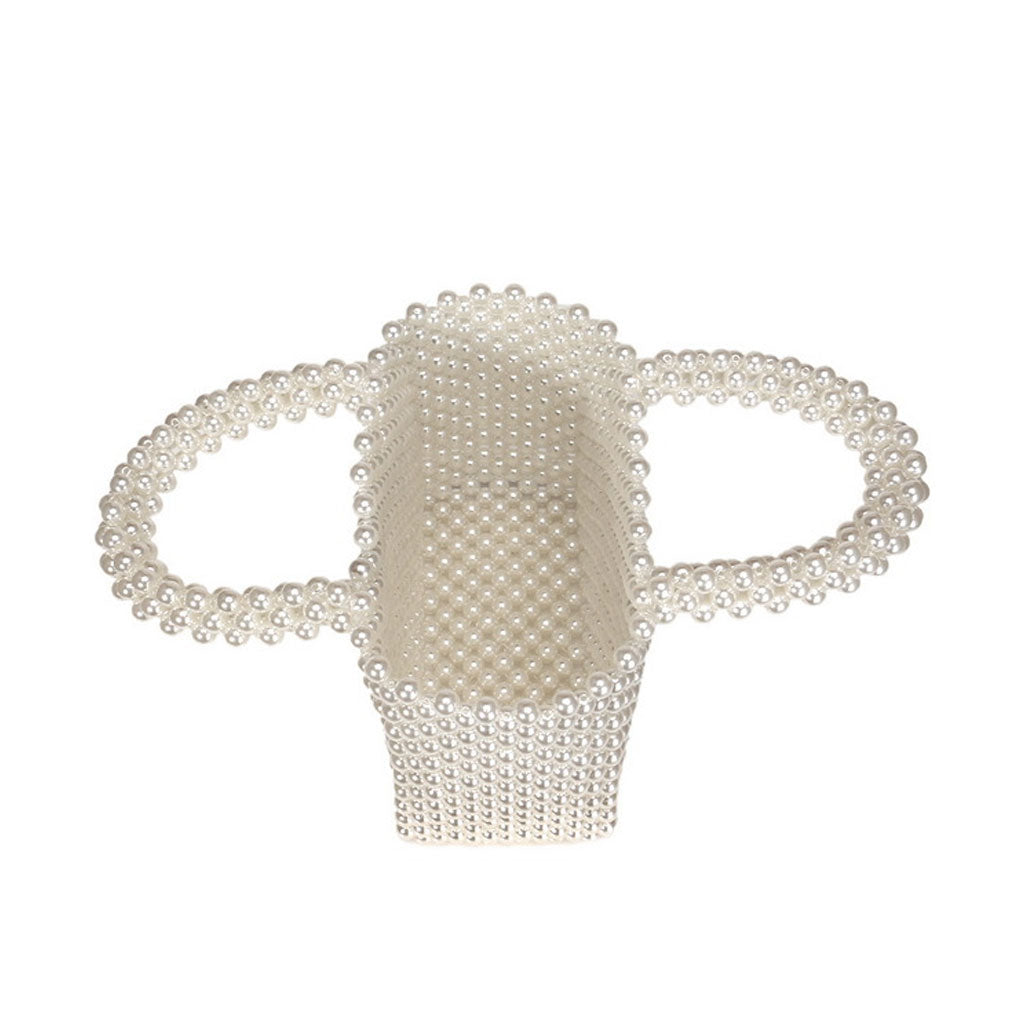 Elegant Hand-Woven Pearlized Beaded Clutch Bag - White