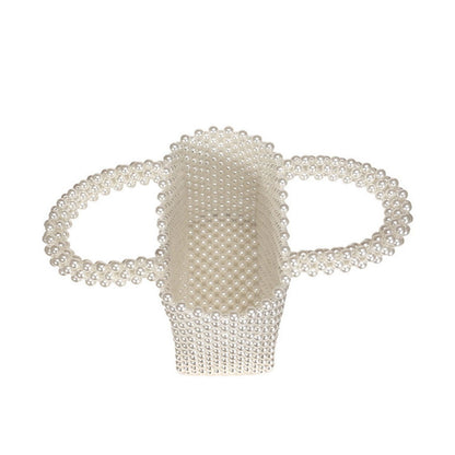 Elegant Hand-Woven Pearlized Beaded Clutch Bag - White