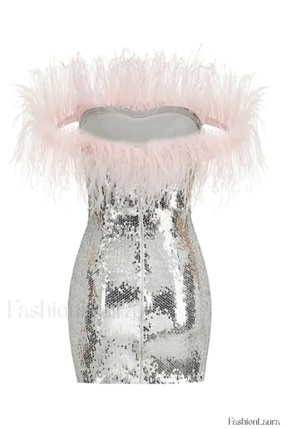Eleni Off Shoulder Charming Feather Sequin Dress
