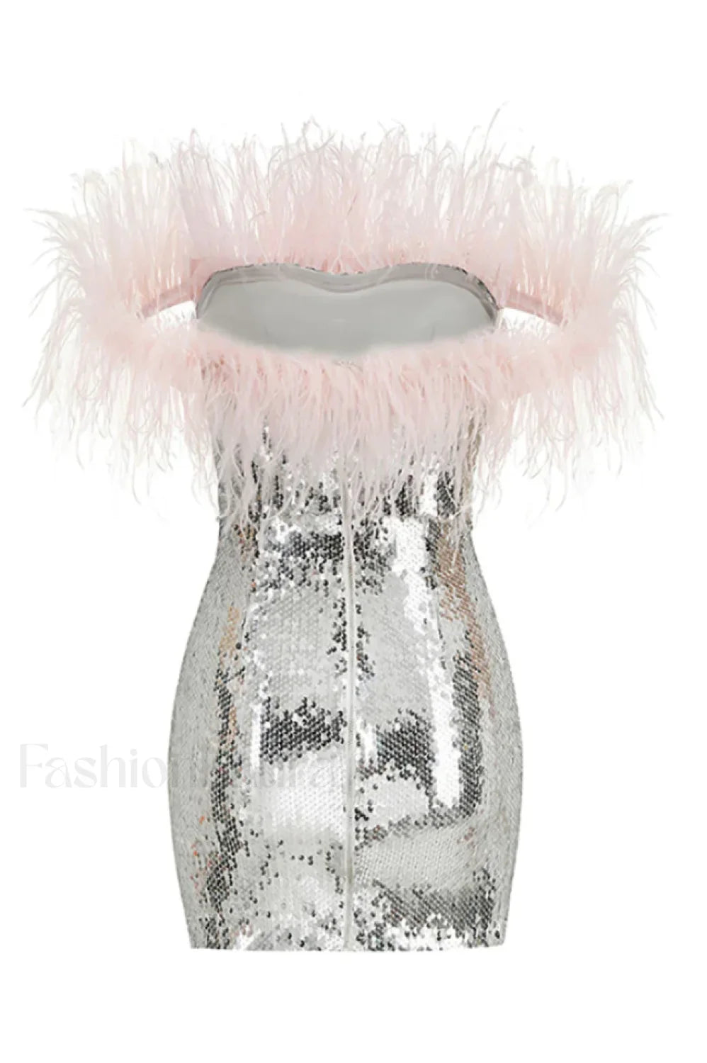 Eleni Off Shoulder Charming Feather Sequin Dress