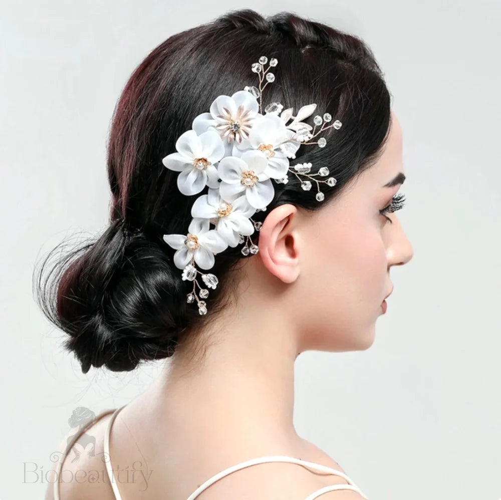 Elin Gold Pearl And Crystal Bridal Hair Accessory