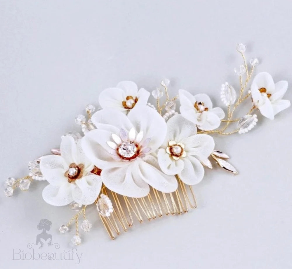 Elin Gold Pearl And Crystal Bridal Hair Accessory