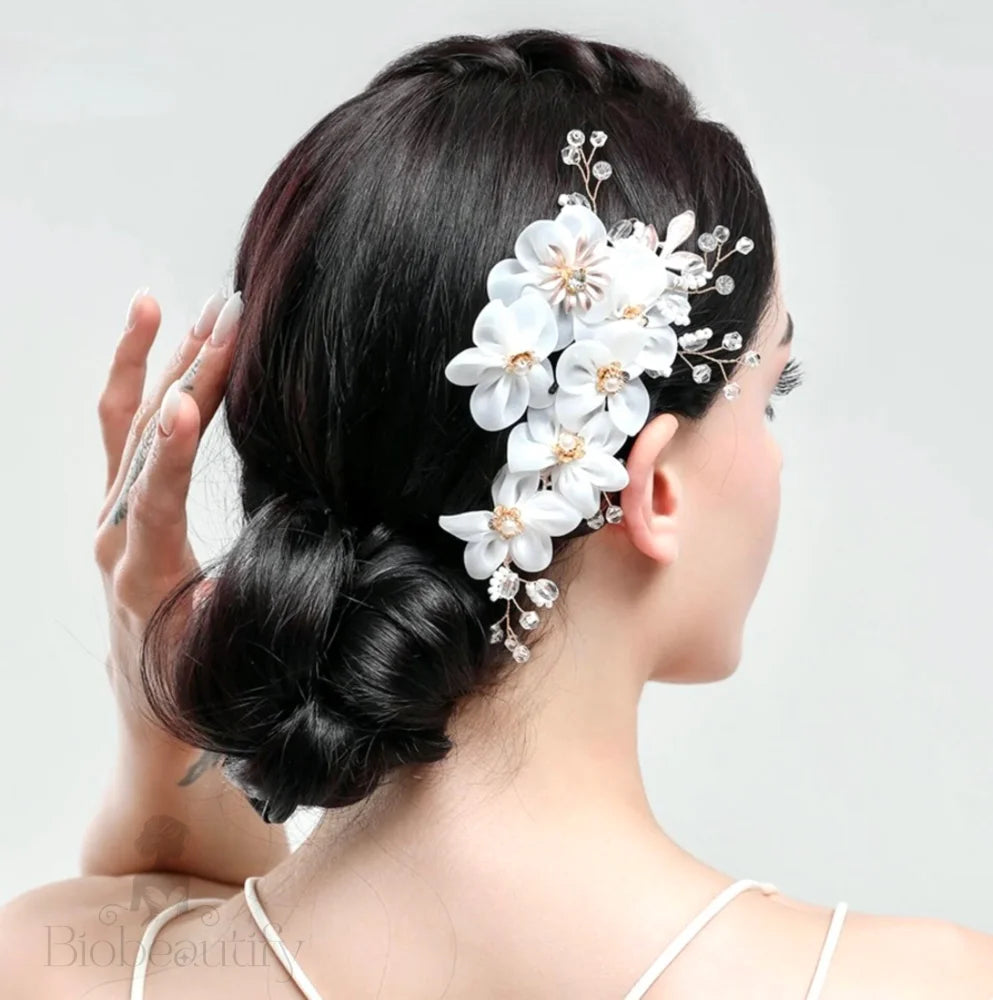 Elin Gold Pearl And Crystal Bridal Hair Accessory