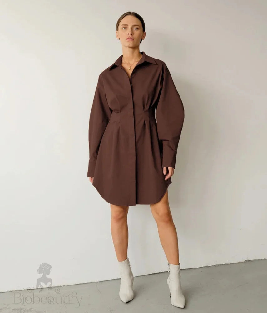 Elletra Pleated Shirt Dress - SunsetFashionLA