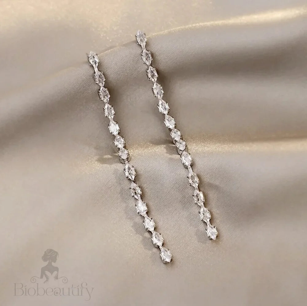 Ellora Cubic Zirconia Long Bridal Earrings