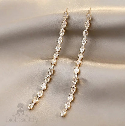 Ellora Cubic Zirconia Long Bridal Earrings