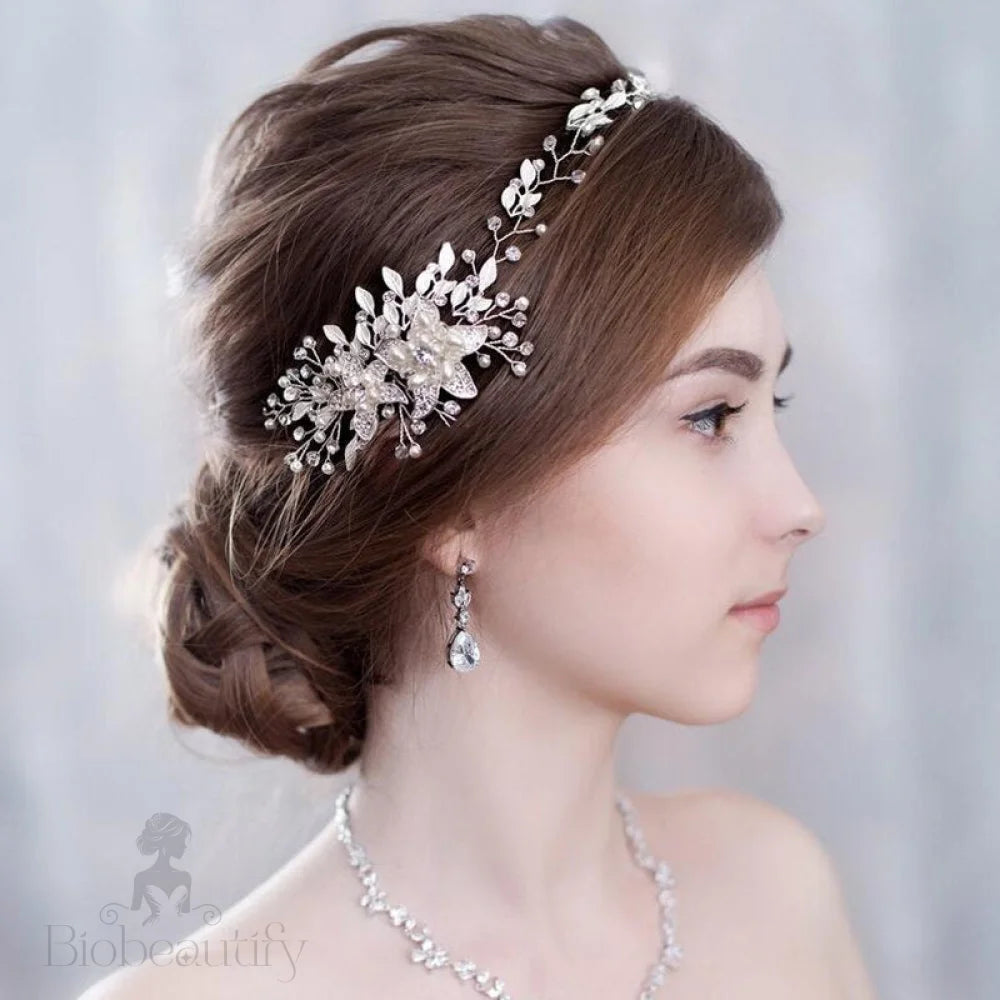 Ellysia Bridal Headband With Pearl And Crystal - Available In Silver Rose Gold Yellow