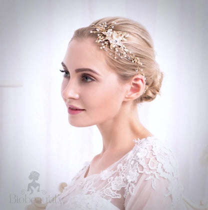 Ellysia Bridal Headband With Pearl And Crystal - Available In Silver Rose Gold Yellow