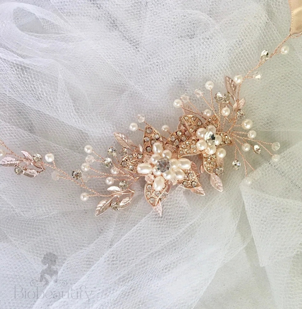 Ellysia Bridal Headband With Pearl And Crystal - Available In Silver Rose Gold Yellow