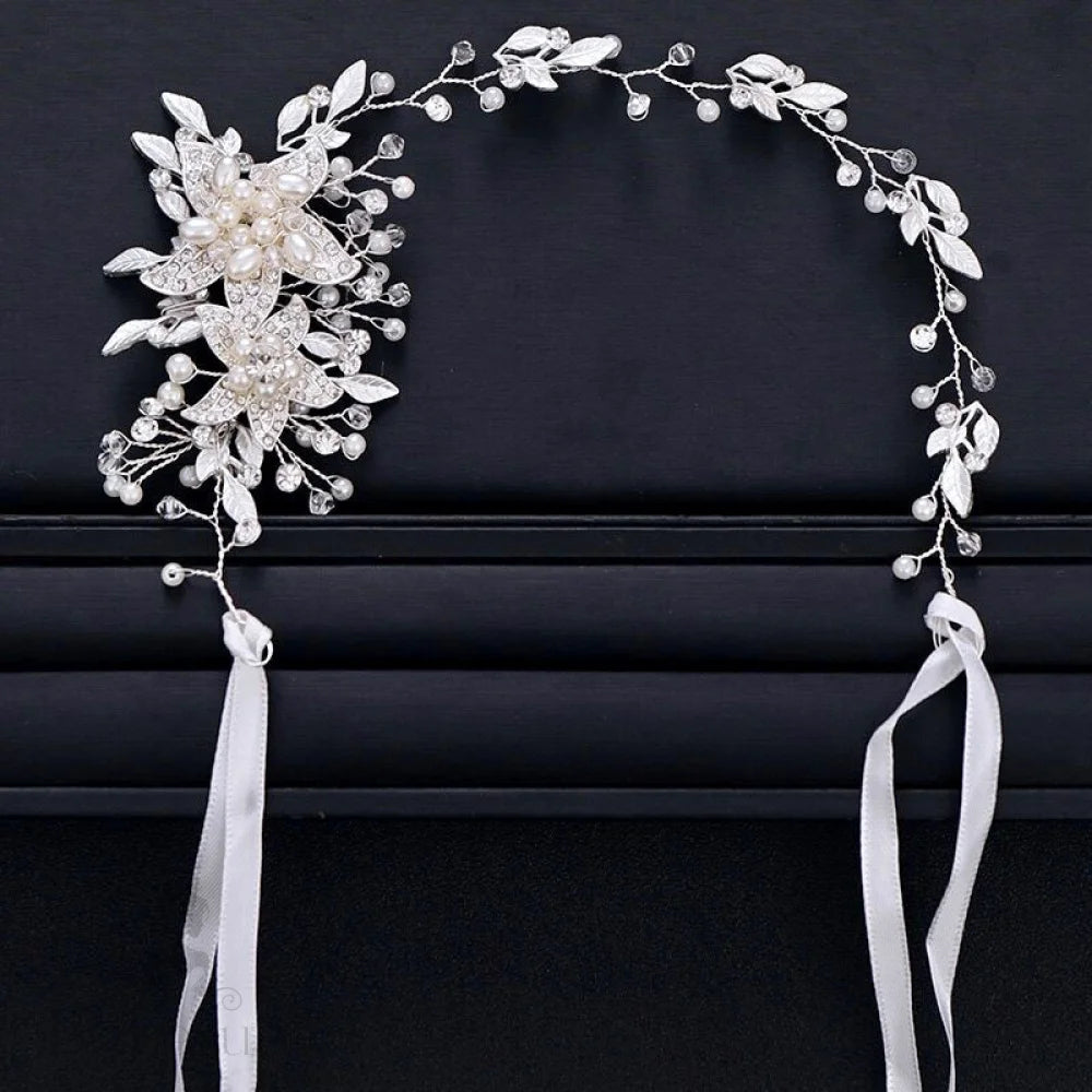 Ellysia Bridal Headband With Pearl And Crystal - Available In Silver Rose Gold Yellow