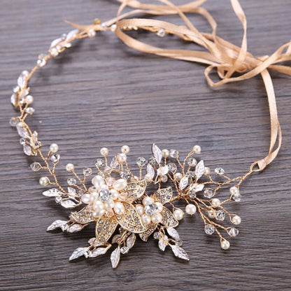 Ellysia Bridal Headband With Pearl And Crystal - Available In Silver Rose Gold Yellow