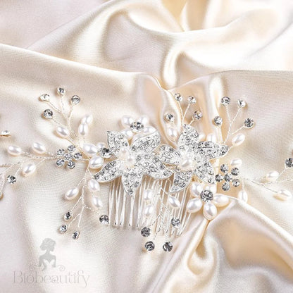 Ellysia Silver Pearl Crystal Bridal Hair Comb