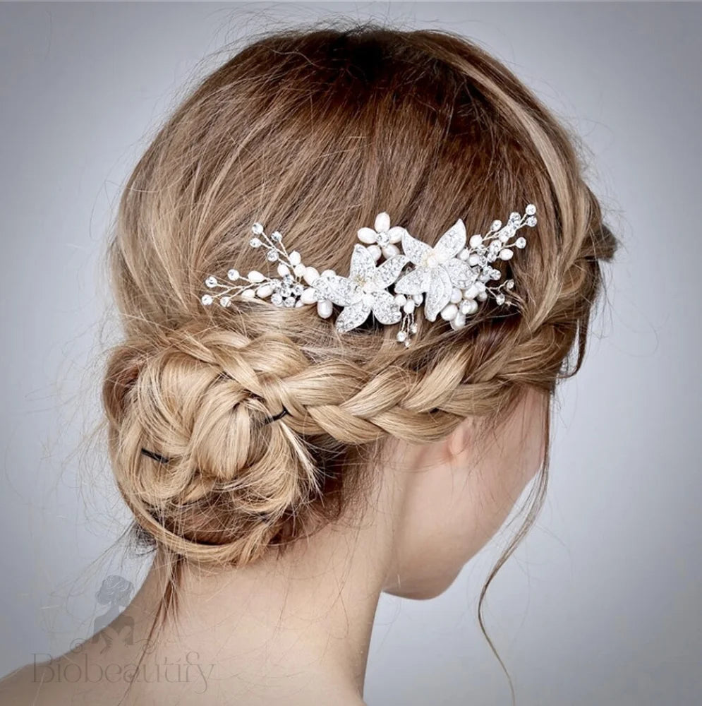 Ellysia Silver Pearl Crystal Bridal Hair Comb