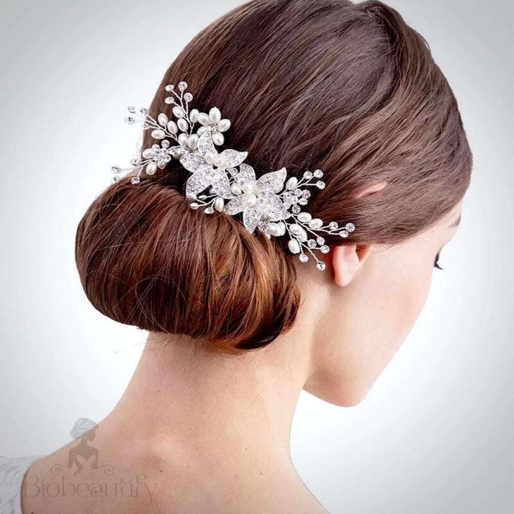 Ellysia Silver Pearl Crystal Bridal Hair Comb