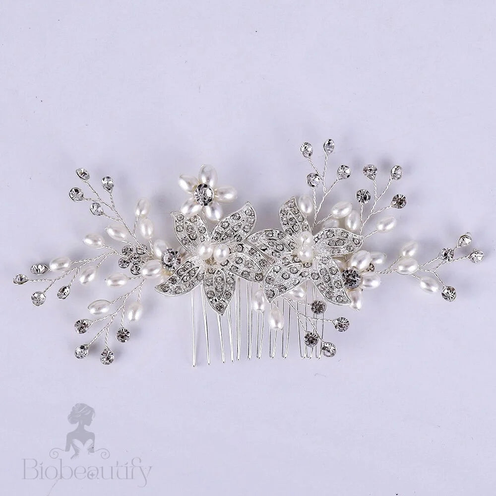 Ellysia Silver Pearl Crystal Bridal Hair Comb