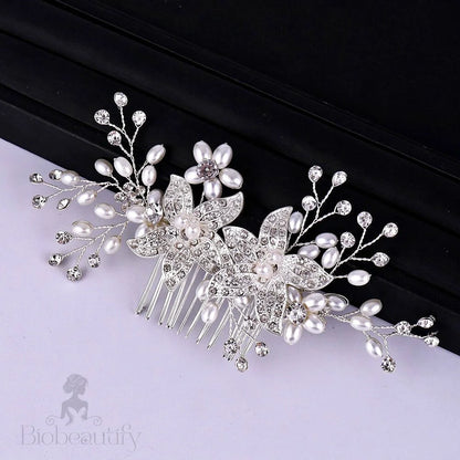 Ellysia Silver Pearl Crystal Bridal Hair Comb