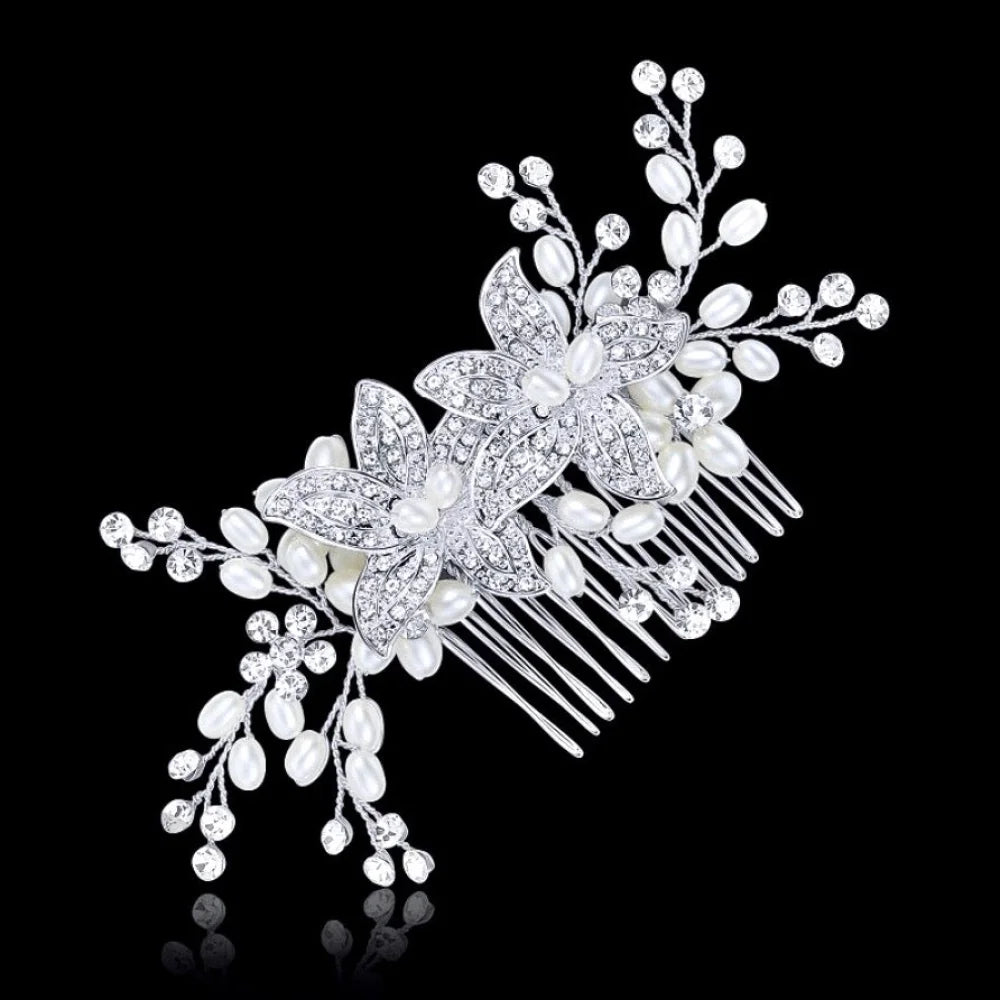 Ellysia Silver Pearl Crystal Bridal Hair Comb