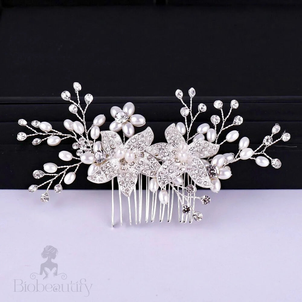 Ellysia Silver Pearl Crystal Bridal Hair Comb