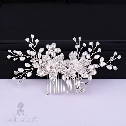 Ellysia Silver Pearl Crystal Bridal Hair Comb