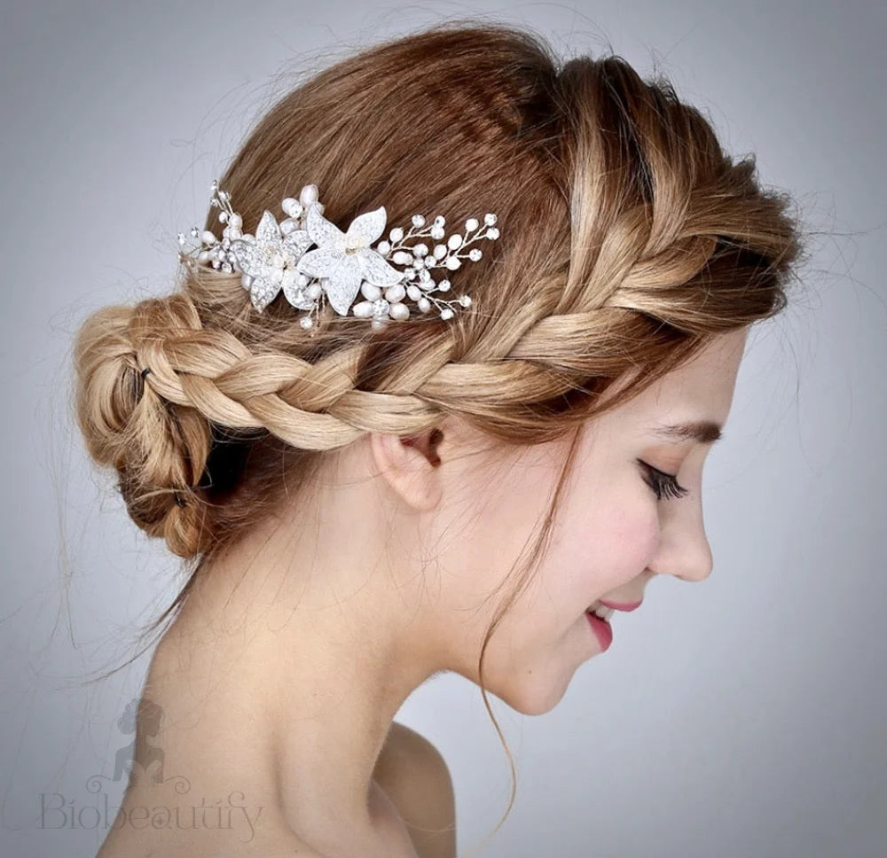 Ellysia Silver Pearl Crystal Bridal Hair Comb