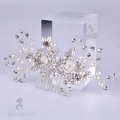 Ellysia Silver Pearl Crystal Bridal Hair Comb