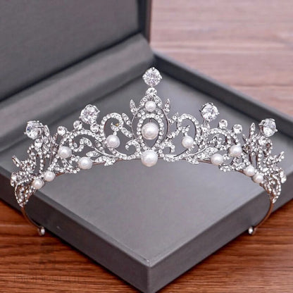 Elodee Wedding Tiara With Pearls And Rhinestones