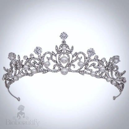 Elodee Wedding Tiara With Pearls And Rhinestones