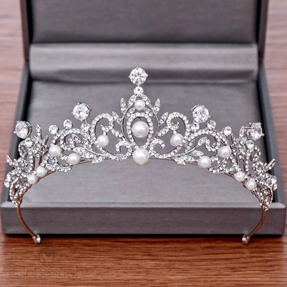 Elodee Wedding Tiara With Pearls And Rhinestones