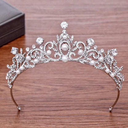 Elodee Wedding Tiara With Pearls And Rhinestones