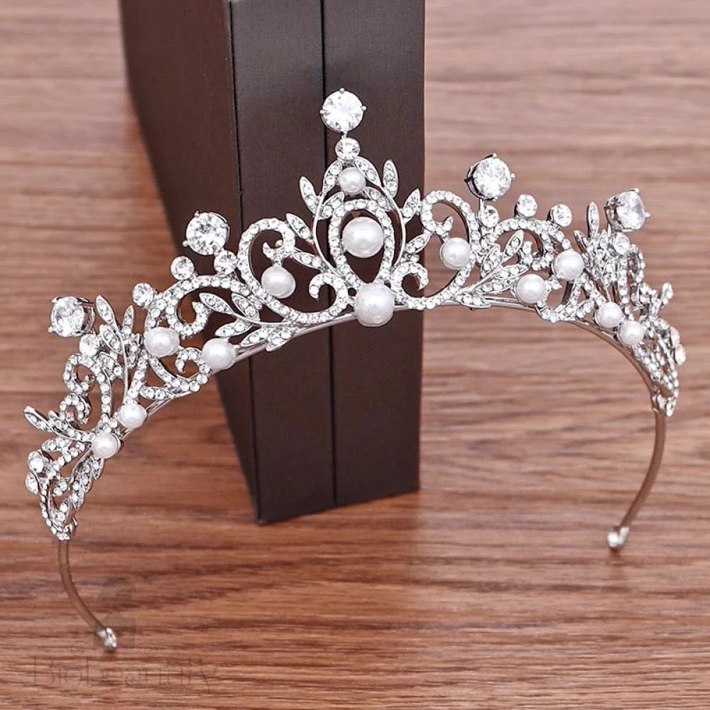 Elodee Wedding Tiara With Pearls And Rhinestones