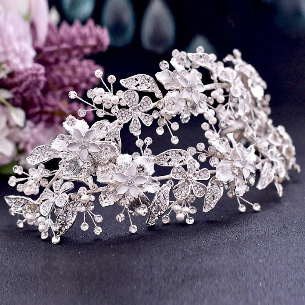 Elody Silver Pearl And Crystal Bridal Double Headband