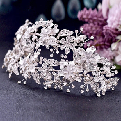 Elody Silver Pearl And Crystal Bridal Double Headband