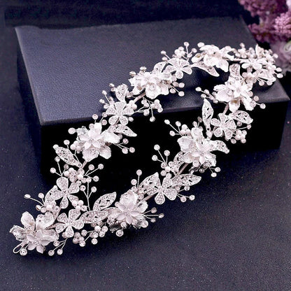 Elody Silver Pearl And Crystal Bridal Double Headband