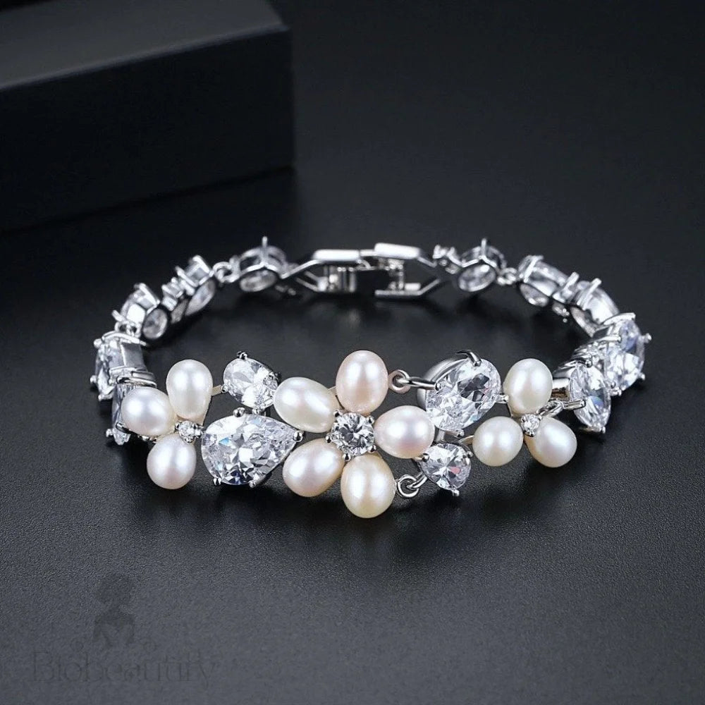 Pearl Wedding Jewelry - Freshwater Pearl and Cubic Zirconia Bridal Bracelet