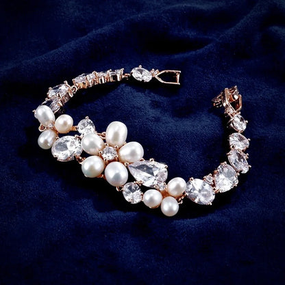 Pearl Wedding Jewelry - Freshwater Pearl and Cubic Zirconia Bridal Bracelet