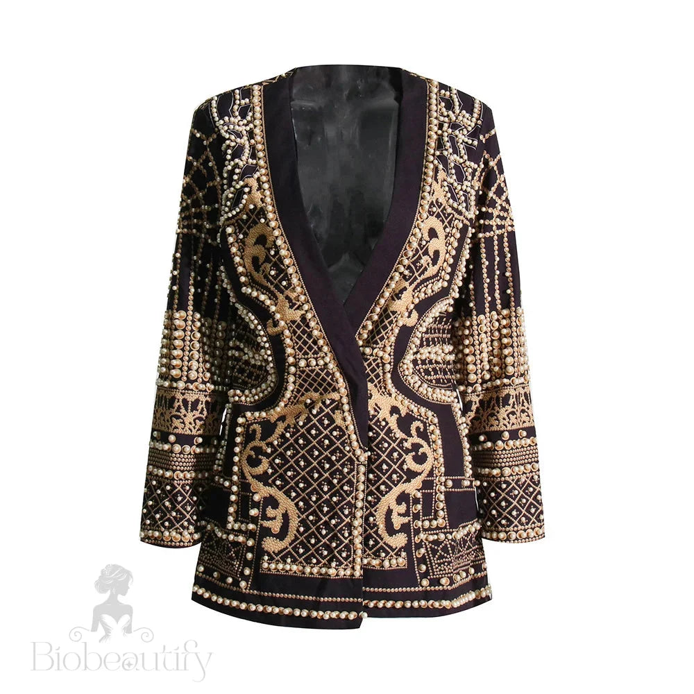 Elowen Pearl Blazer Dress Gold / L