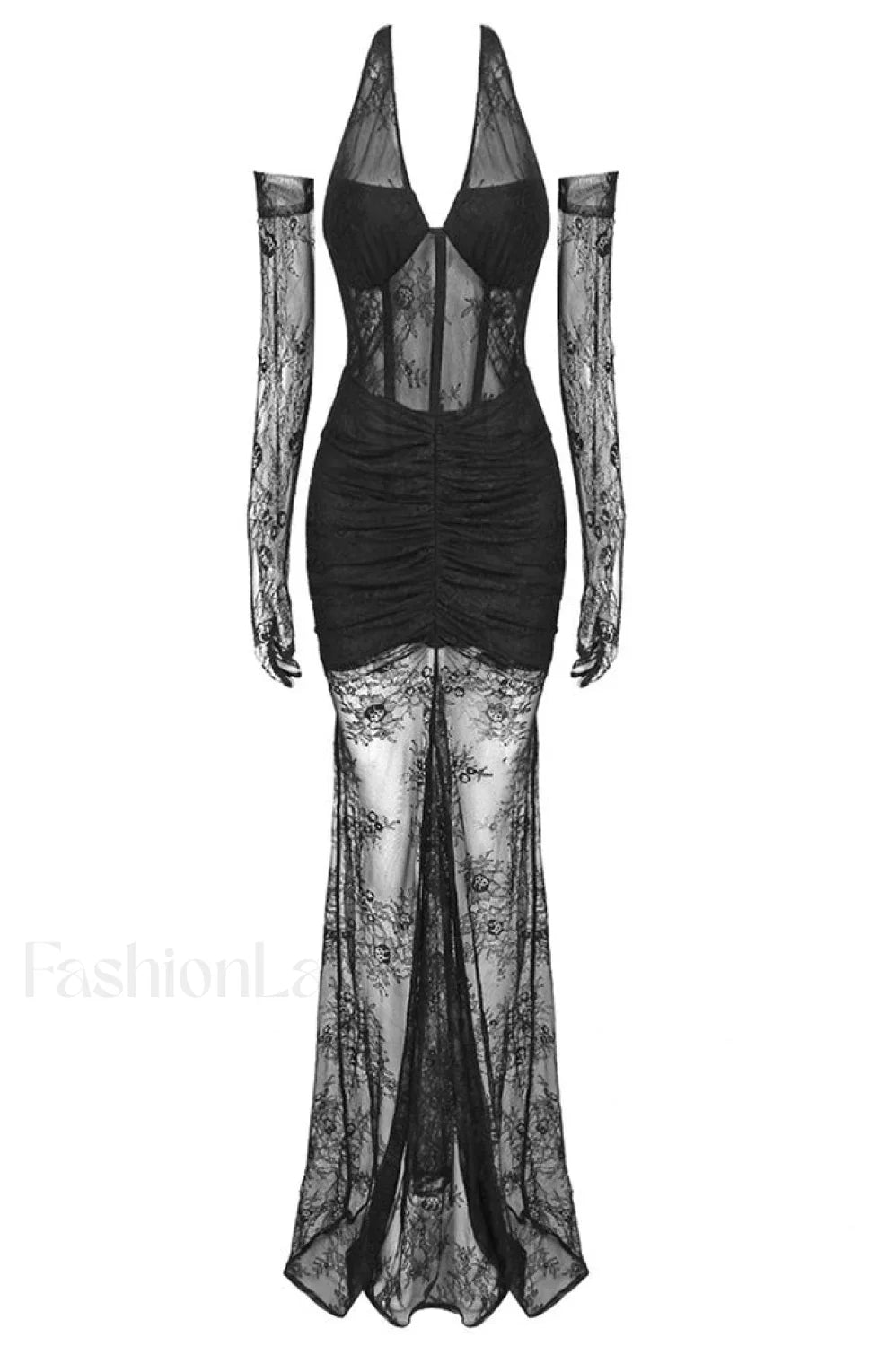 Elsa Halterneck Stylish See through Maxi Dress XS / Black