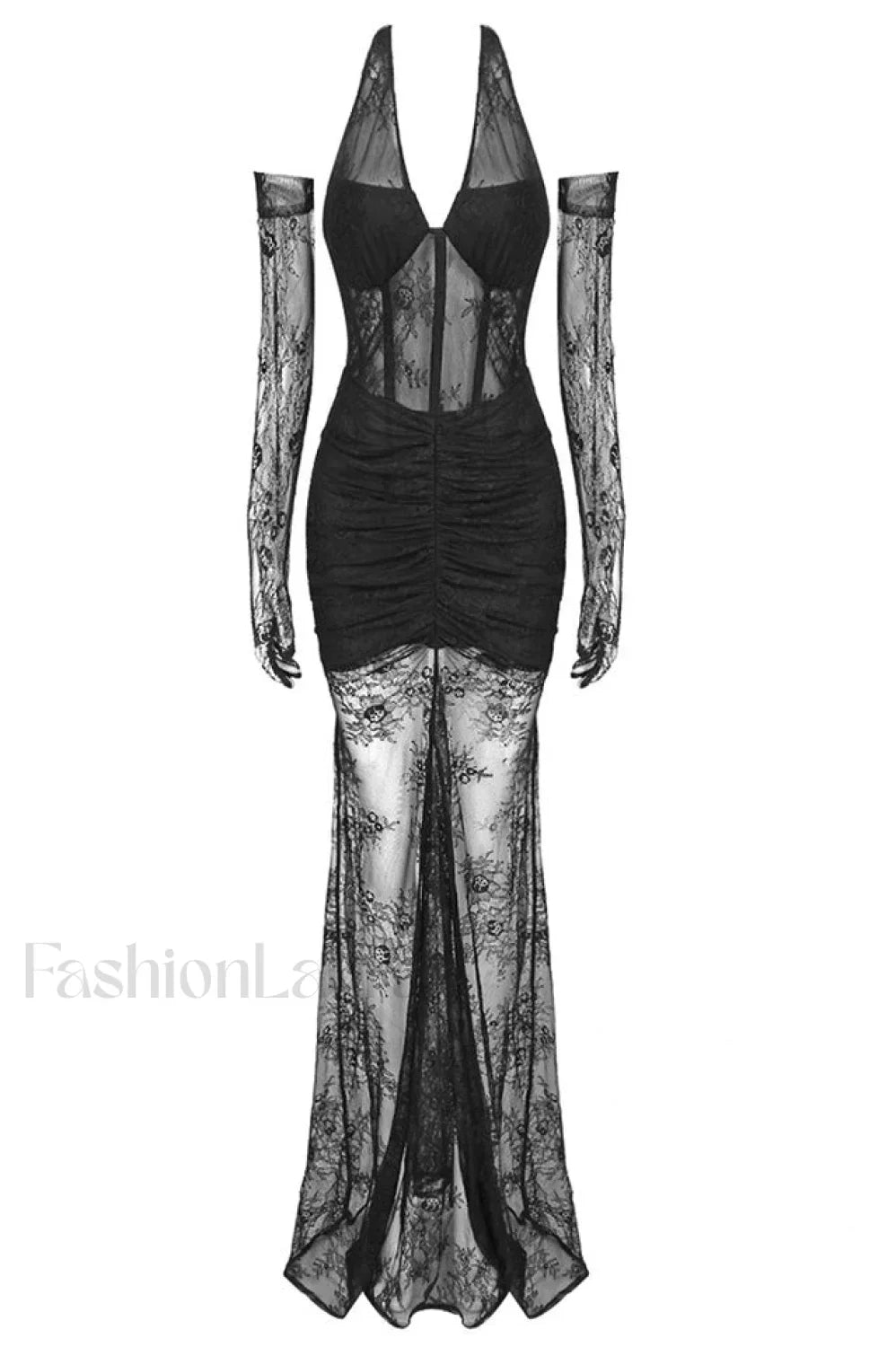 Elsa Halterneck Stylish See through Maxi Dress XS / Black