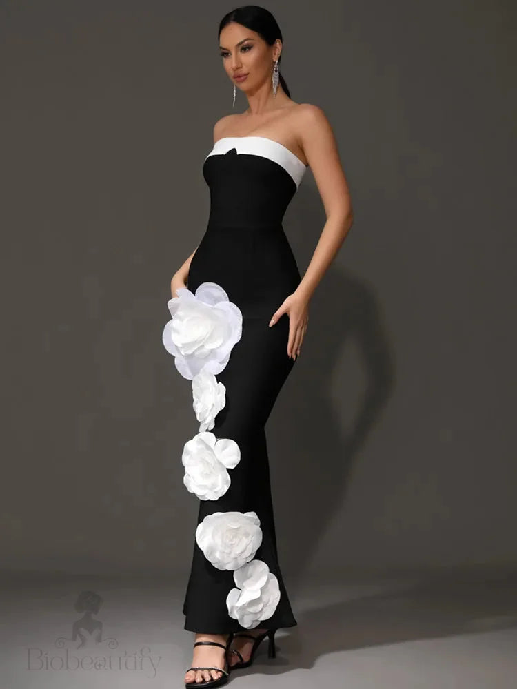 Elvy Strapless Bandage Gown With Flower Detail