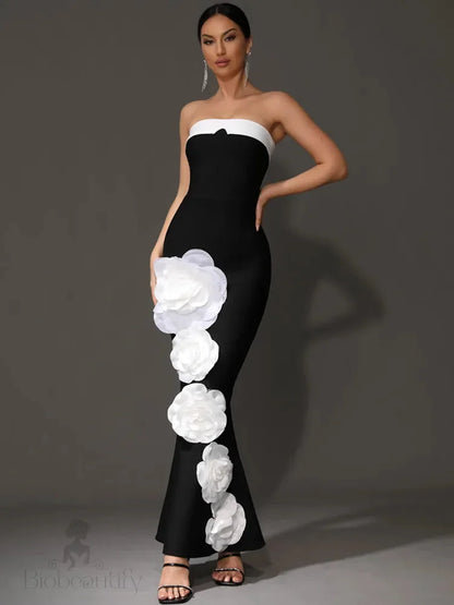 Elvy Strapless Bandage Gown With Flower Detail