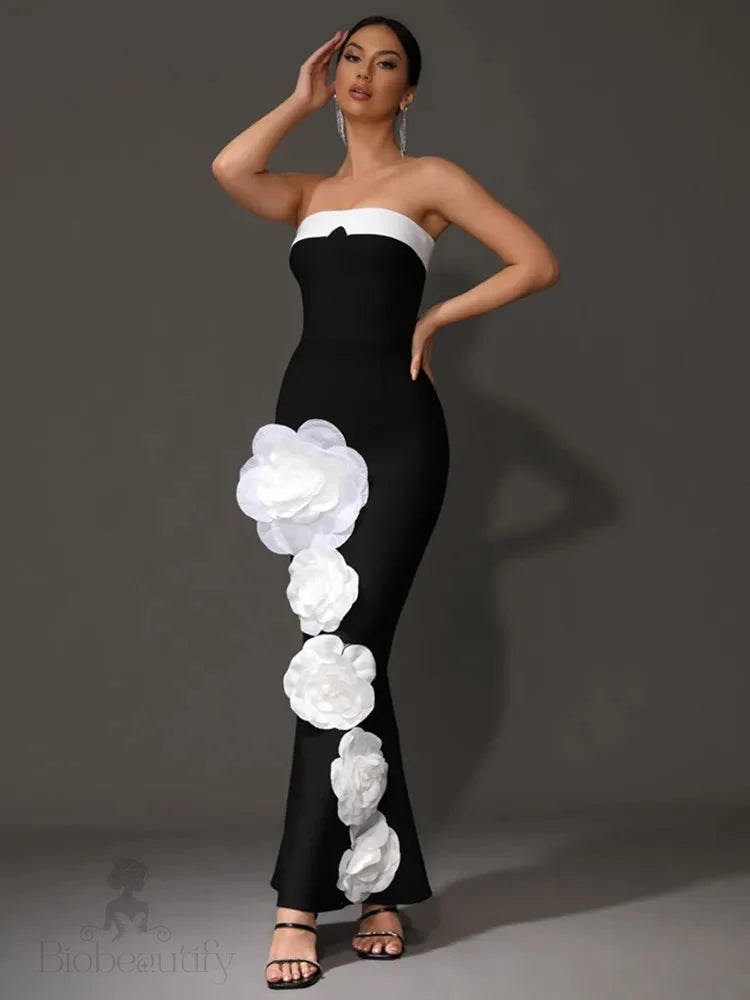 Elvy Strapless Bandage Gown With Flower Detail