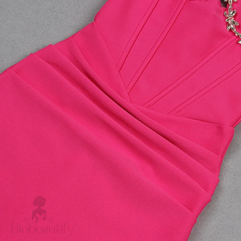 Embellished Bodycon Dress With Strap Hot Pink / S