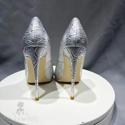 Embossed Crocodile Women Sexy Pointy Toe High Heel Shoes